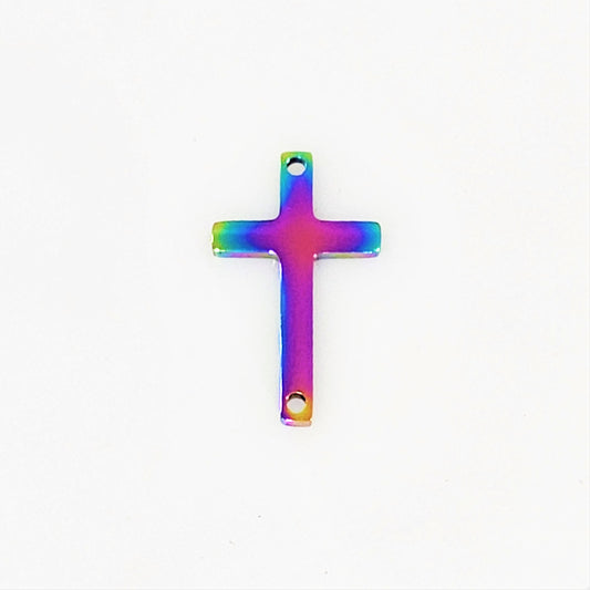 Rainbow Plated Cross Charm - 11mm x 18mm