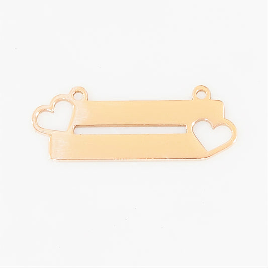 Rose Gold Plated Double Bar & Heart Rectangle - 13mm x 35mm